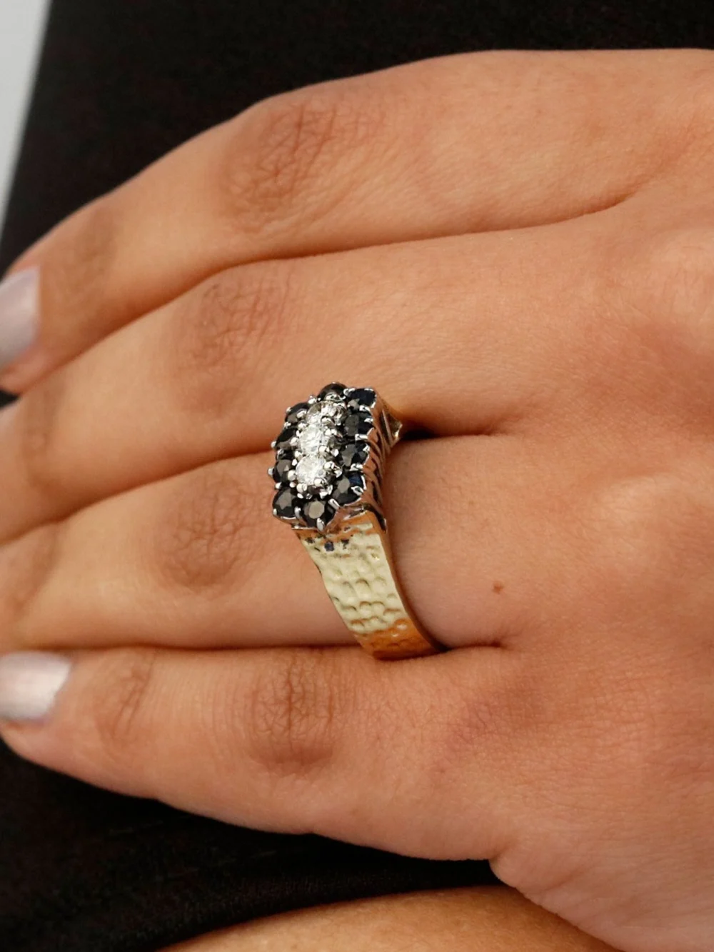 William May 18ct Gold Sapphire & Diamond Trilogy Cluster Ring, view 2