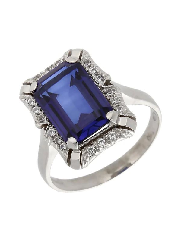 William May 18ct Synthetic Sapphire & White Quartz Cluster Ring
