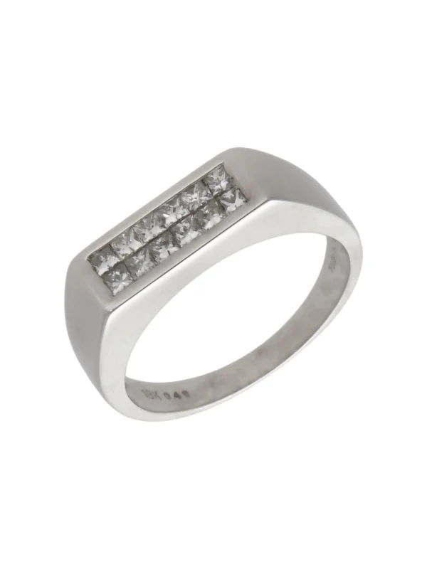 William May 18ct White Gold 0.49ct Diamond 2 Row Signet Ring