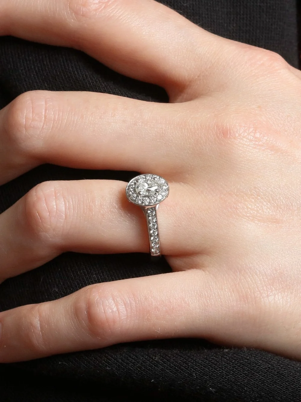 William May 18ct White Gold 0.85 Carat Diamond Oval Halo Ring, view 3