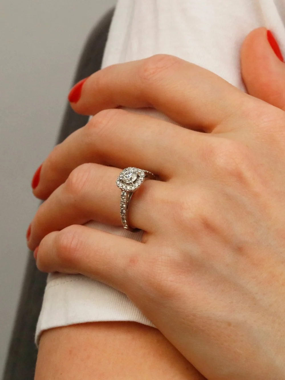 William May 18ct White Gold 0.95ct Diamond Halo Ring, view 2