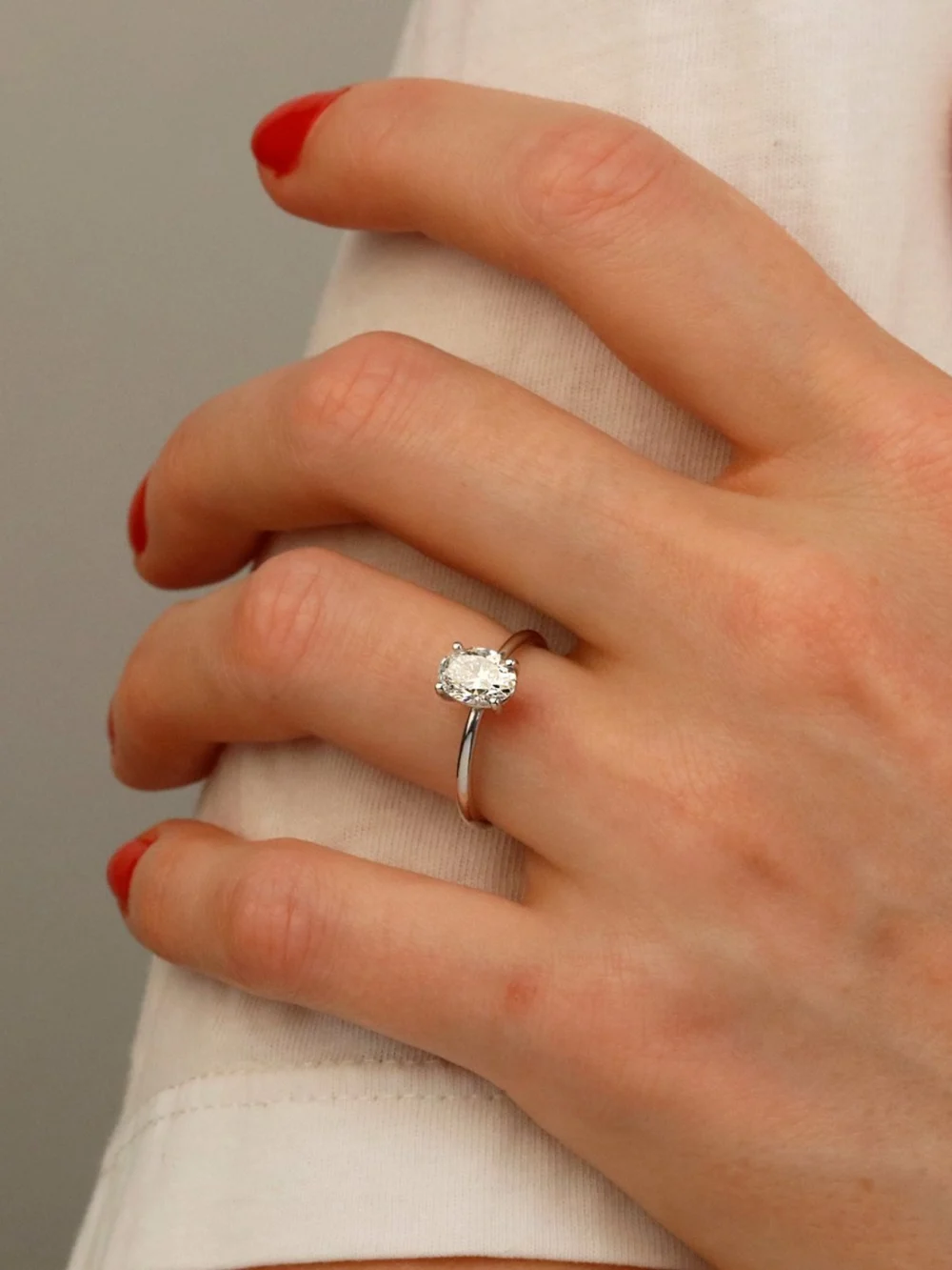 William May 18ct White Gold 1.00ct Oval Diamond Solitaire Ring, view 2