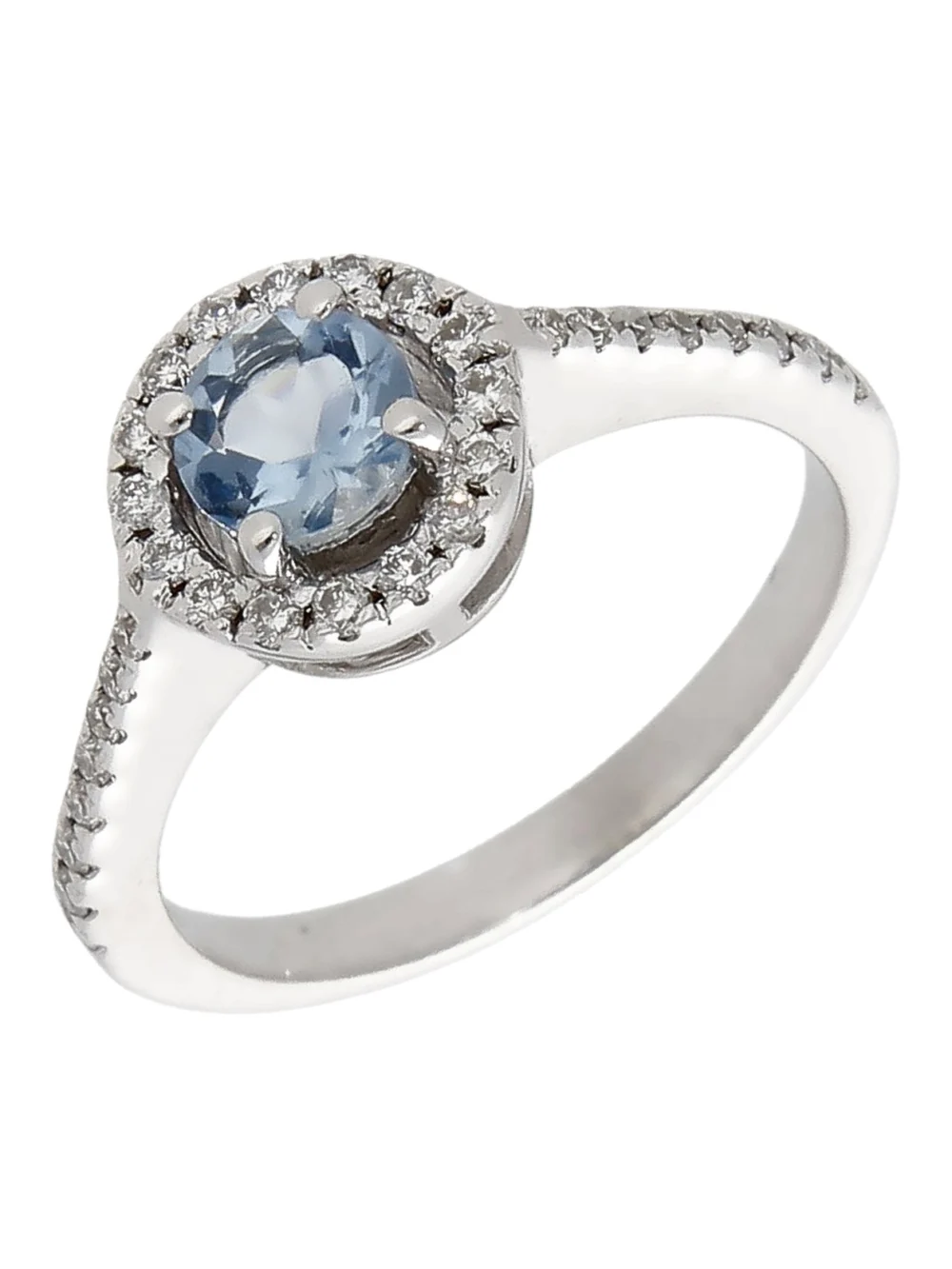 William May 18ct White Gold Aquamarine & Diamond Halo Ring