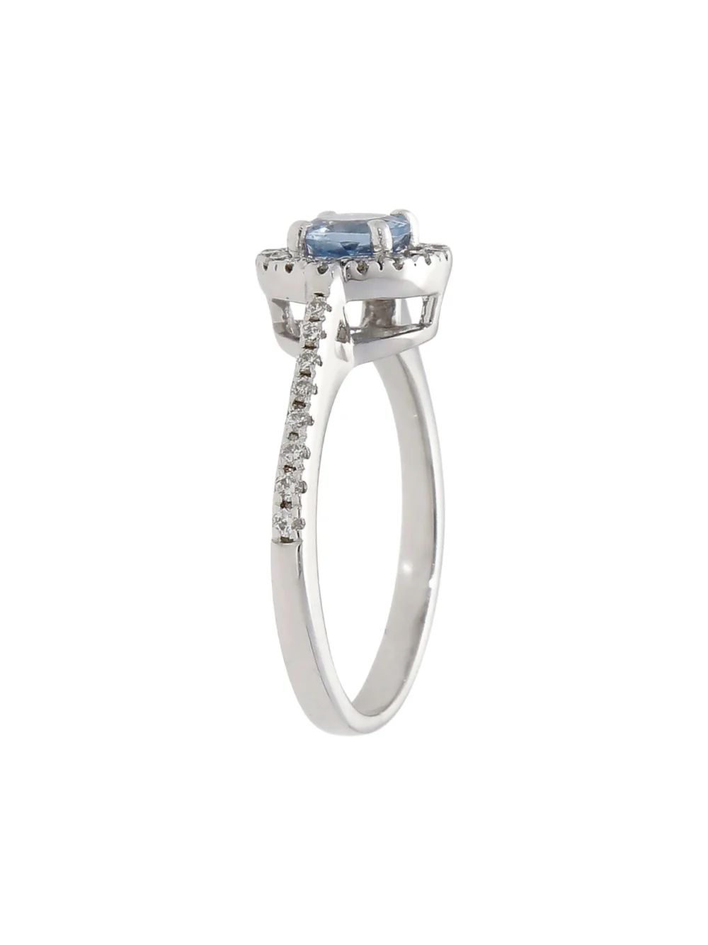 William May 18ct White Gold Aquamarine & Diamond Halo Ring, view 2
