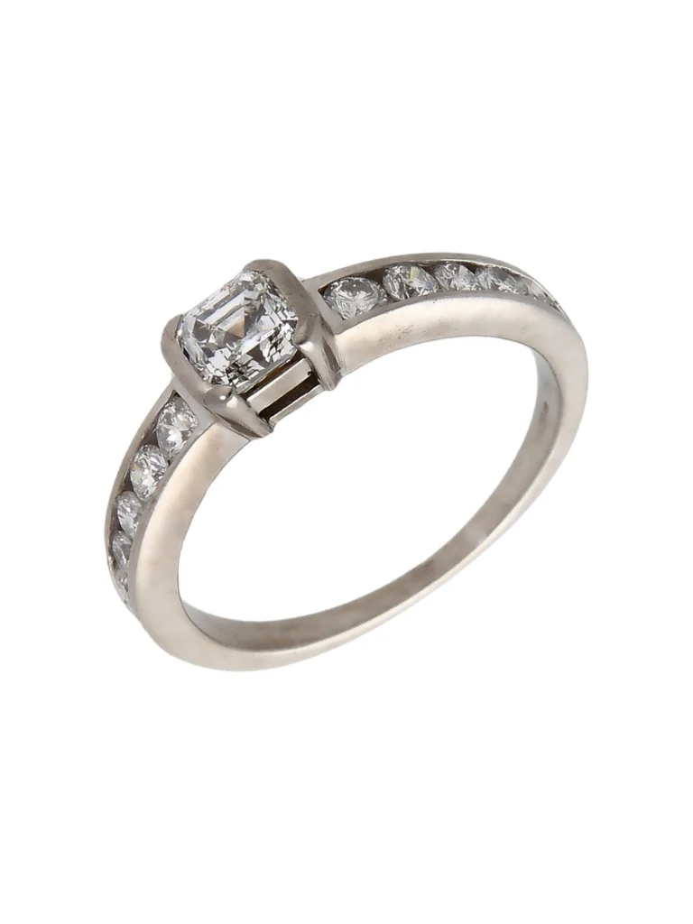 William May 18ct White Gold Asscher Cut Diamond Solitaire Ring