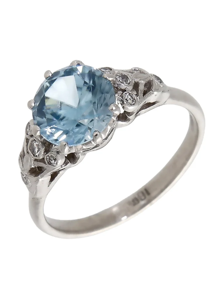 William May 18ct White Gold Blue Zircon & Diamond Dress Ring