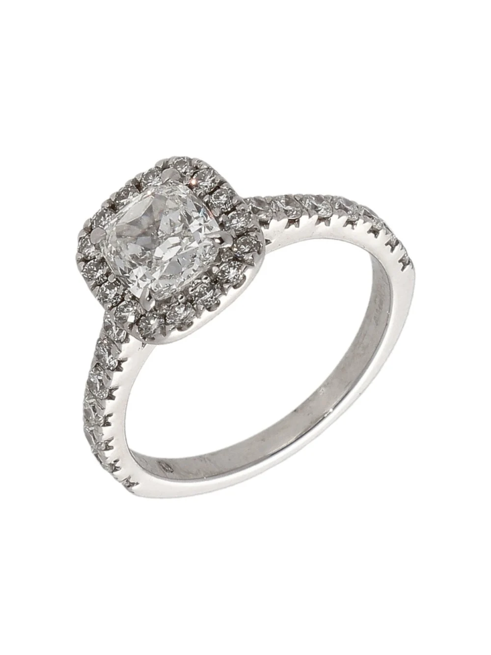 William May 18ct White Gold Gia Cushion Cut Diamond Halo Ring