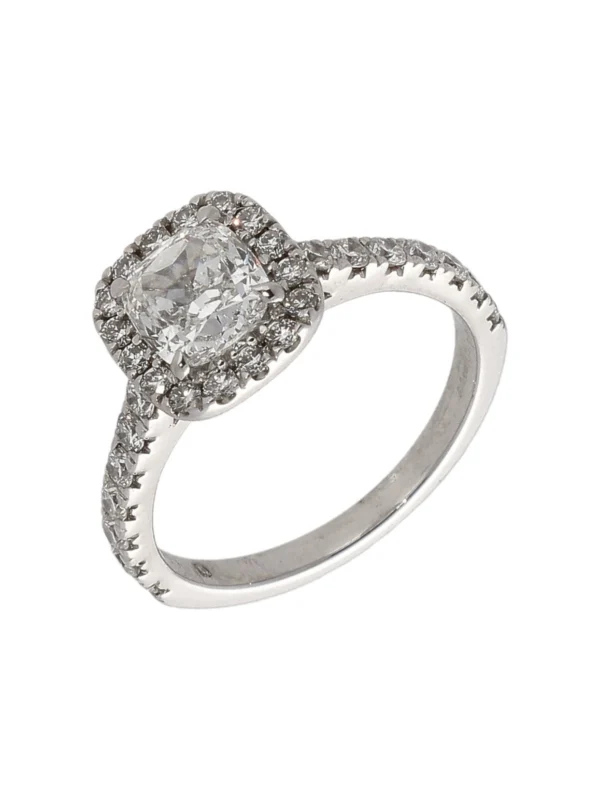 William May 18ct White Gold Gia Cushion Cut Diamond Halo Ring