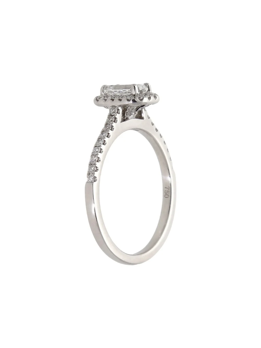 William May 18ct White Gold Gia Emerald Cut Diamond Halo Ring, view 2