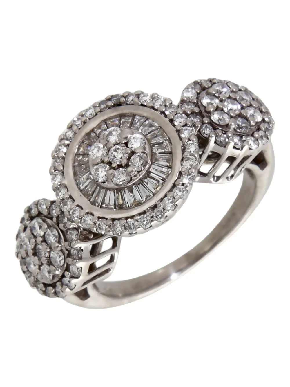 William May 18ct White Gold Mixed Cut Diamond Triple Cluster Ring
