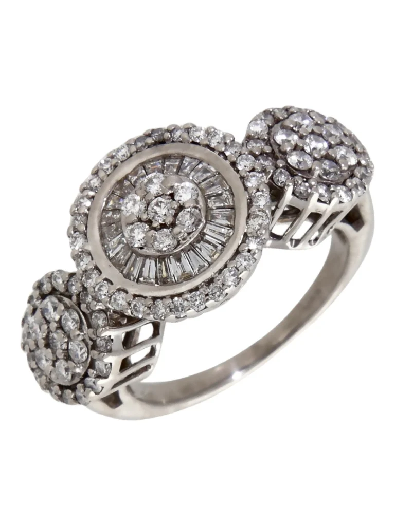William May 18ct White Gold Mixed Cut Diamond Triple Cluster Ring