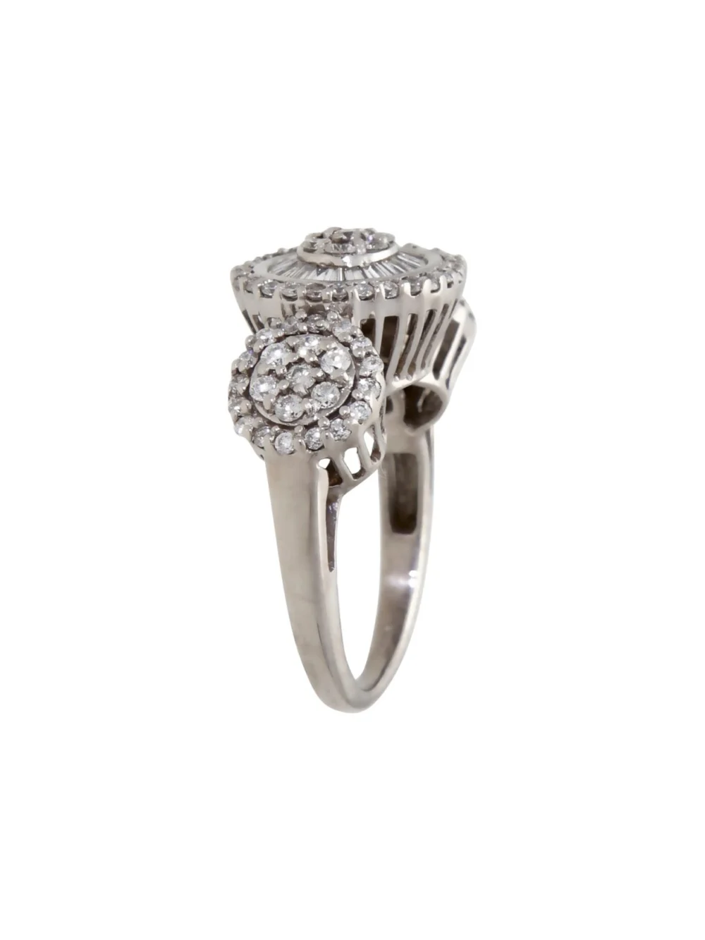 William May 18ct White Gold Mixed Cut Diamond Triple Cluster Ring, view 2