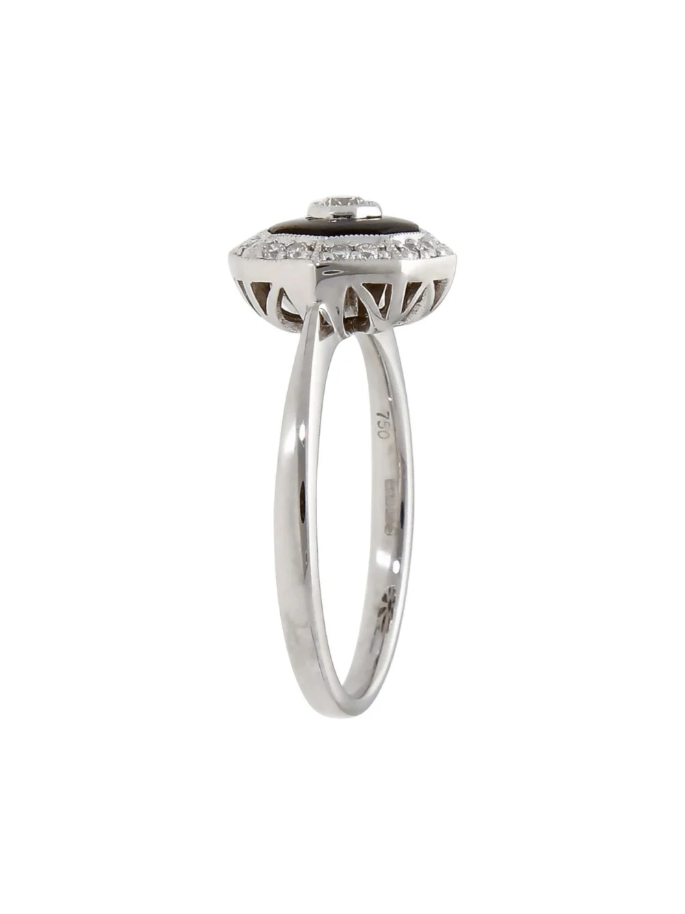 William May 18ct White Gold Onyx & Diamond Halo Cluster Ring, view 2