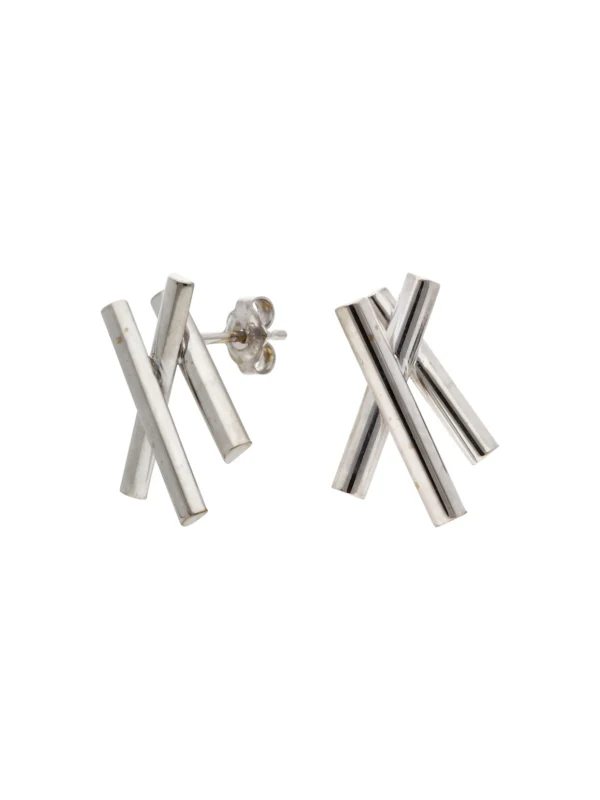 William May 18ct White Gold Triple Bar Stud Earrings