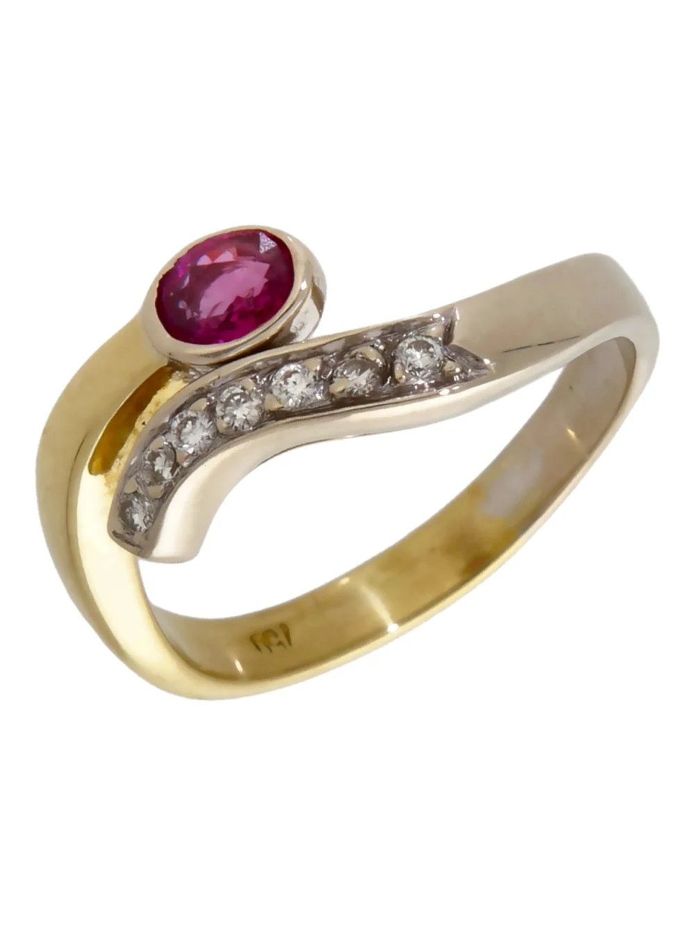 William May 18ct Yellow & White Gold Ruby & Diamond Wave Ring