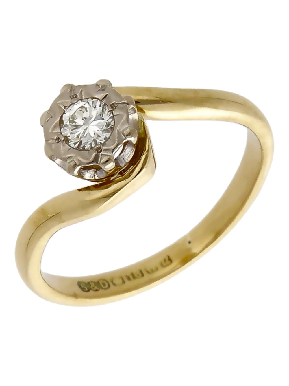 William May 18ct Yellow Gold 0.15ct Diamond Solitaire Twist Ring