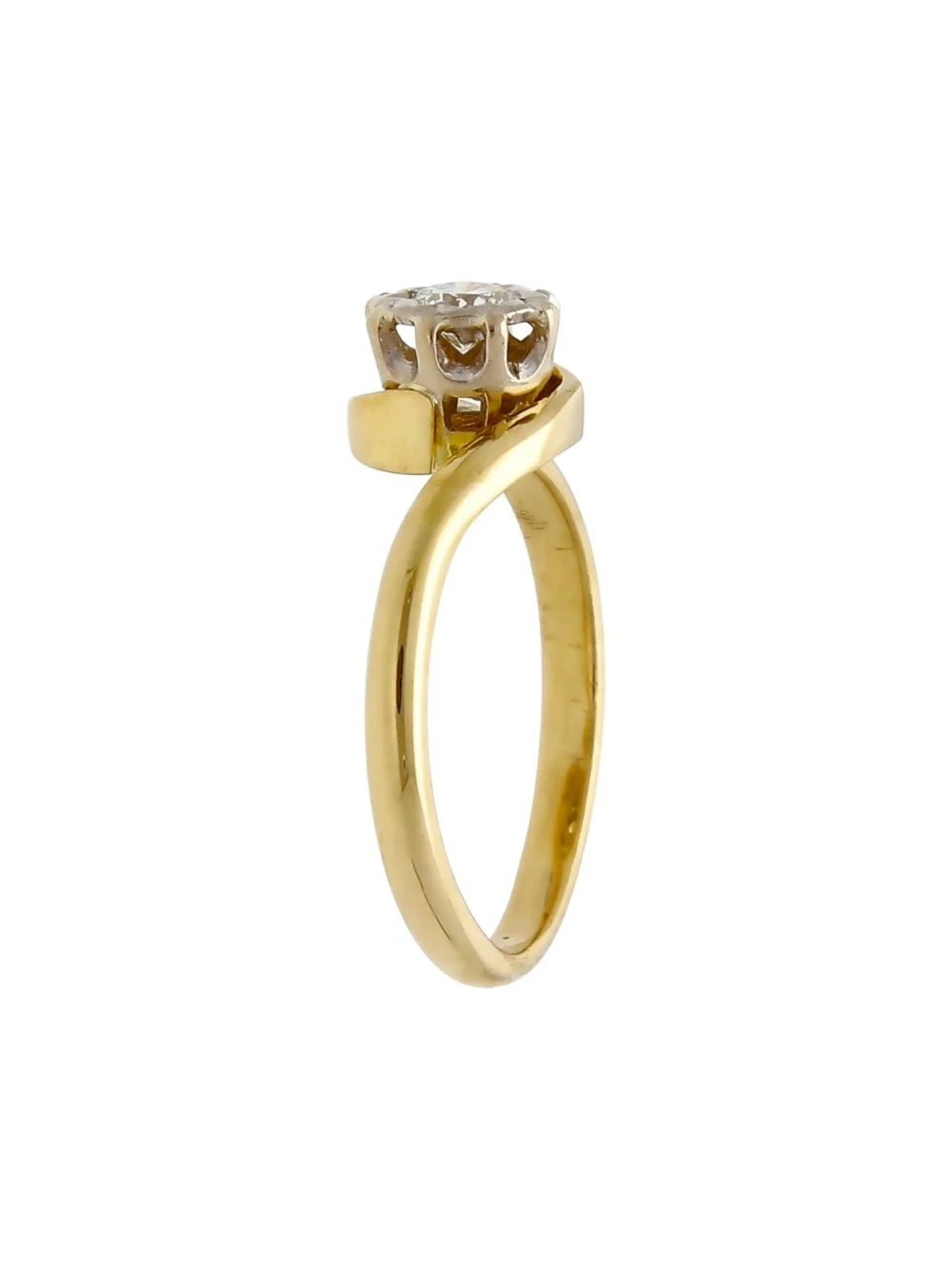 William May 18ct Yellow Gold 0.15ct Diamond Solitaire Twist Ring, view 2