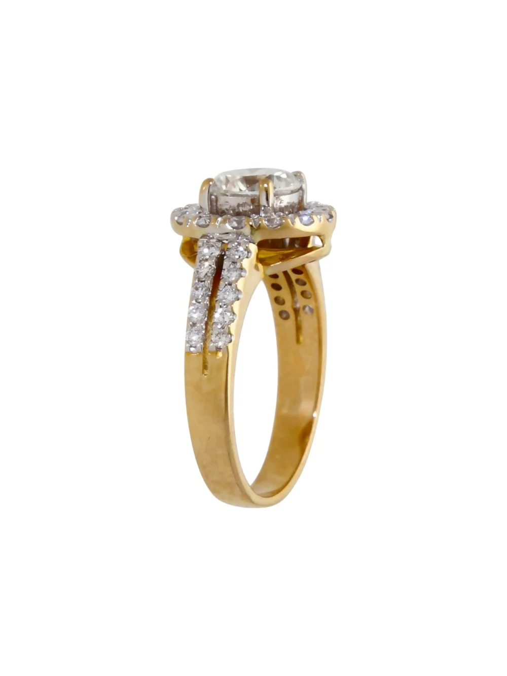 William May 18ct Yellow Gold 1.40ct Diamond Halo Ring, view 2