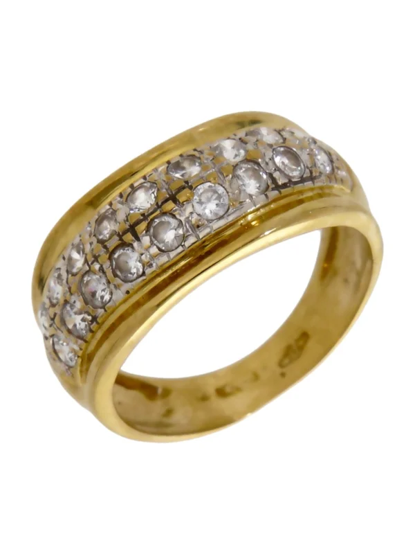William May 18ct Yellow Gold 2 Row Cubic Zirconia Wave Dress Ring