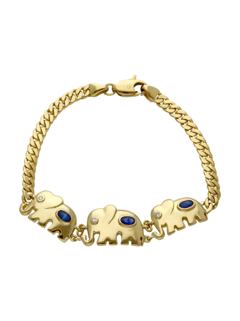 William May 18ct Yellow Gold 7" Sapphire Set Elephant Bracelet