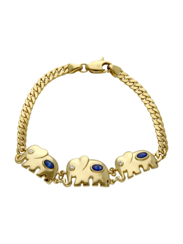 William May 18ct Yellow Gold 7" Sapphire Set Elephant Bracelet
