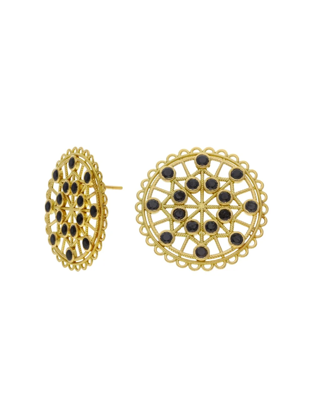 William May 18ct Yellow Gold Black Cubic Zirconia Circle Earrings