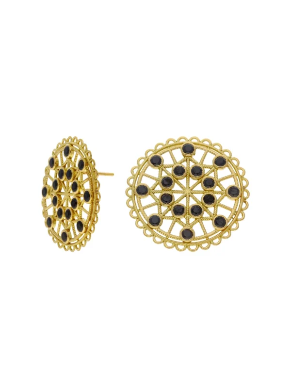 William May 18ct Yellow Gold Black Cubic Zirconia Circle Earrings