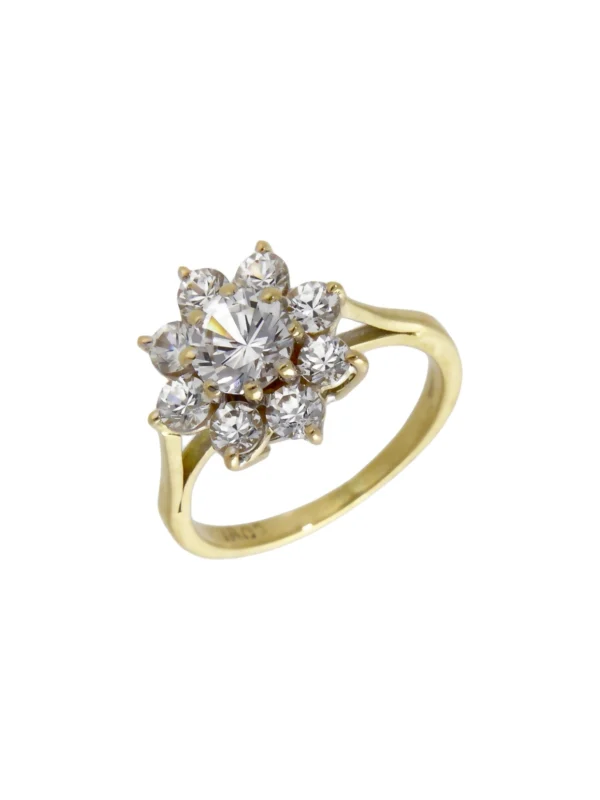 William May 18ct Yellow Gold Cubic Zirconia Cluster Ring