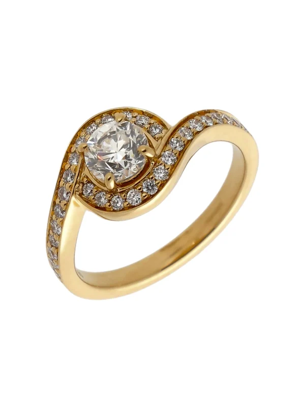 William May 18ct Yellow Gold Diamond Solitaire Halo Twist Ring