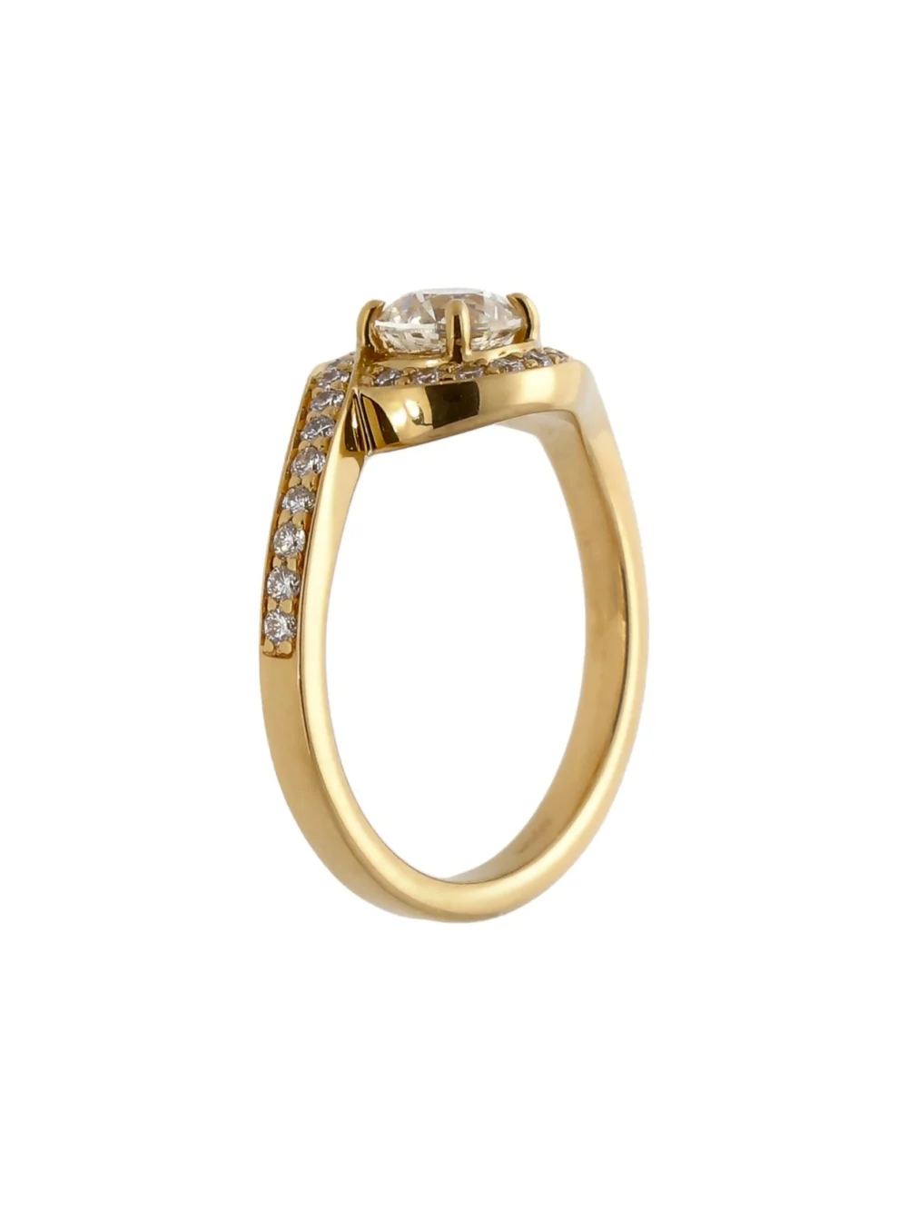 William May 18ct Yellow Gold Diamond Solitaire Halo Twist Ring, view 2
