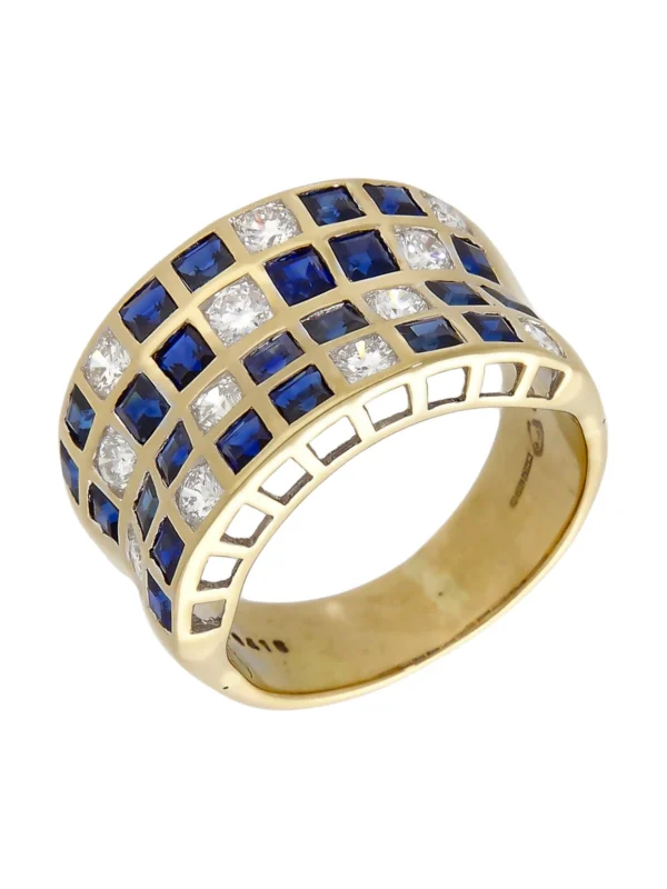 William May 18ct Yellow Gold Sapphire & Diamond Curved Band Ring