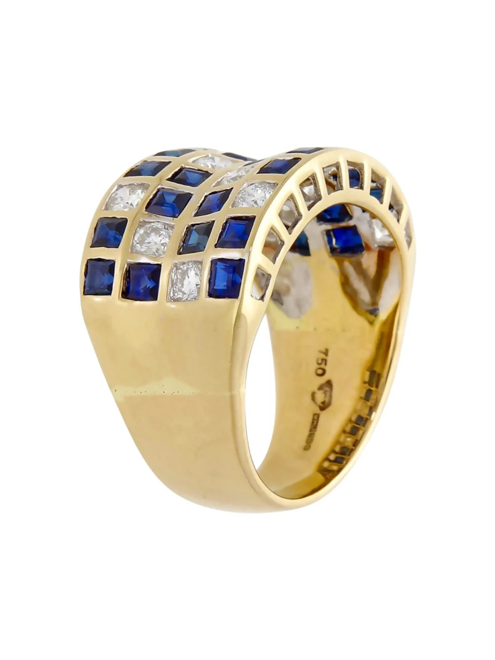 William May 18ct Yellow Gold Sapphire & Diamond Curved Band Ring, view 3
