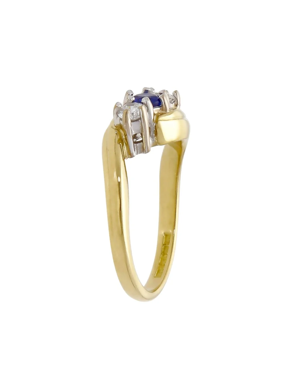 William May 18ct Yellow Gold Sapphire & Diamond Trilogy Twist Ring, view 2