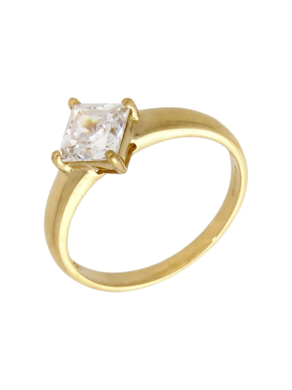 William May 18ct Yellow Gold Square Cubic Zirconia Solitaire Ring