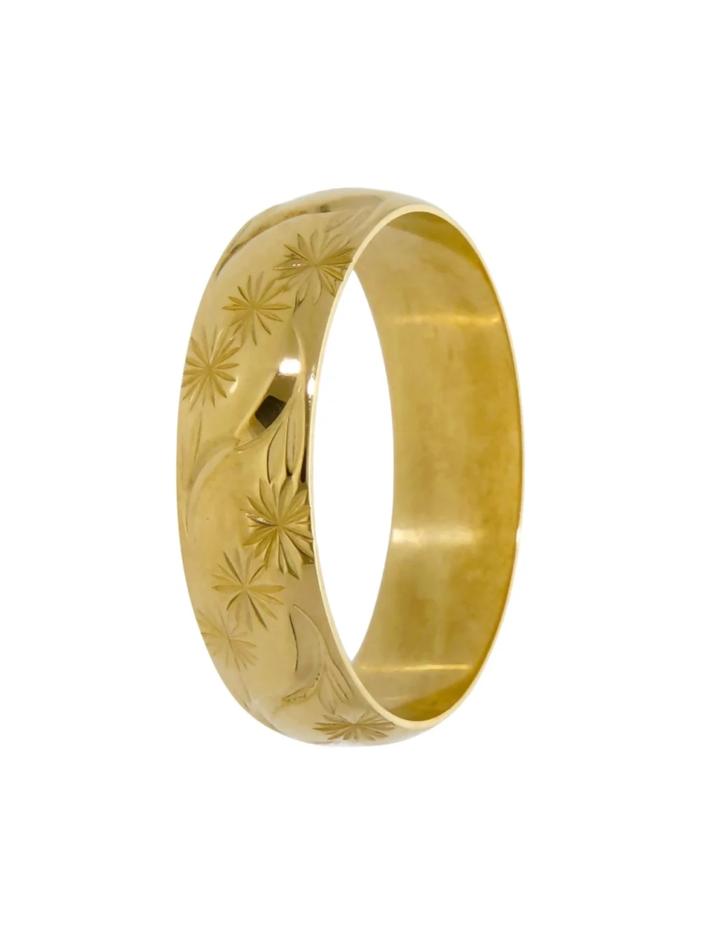William May 18ct Yellow Gold Star Engraved 6mm Wedding Band Ring, view 2