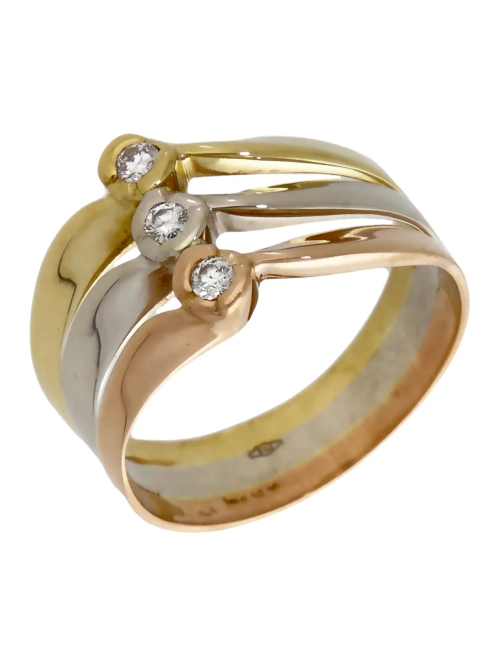 William May 18ct Yellow Rose & White Gold 3 Row Diamond Band Ring