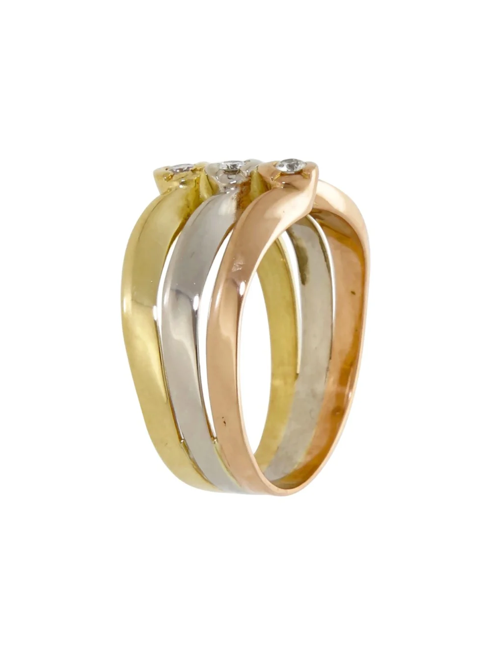 William May 18ct Yellow Rose & White Gold 3 Row Diamond Band Ring, view 2