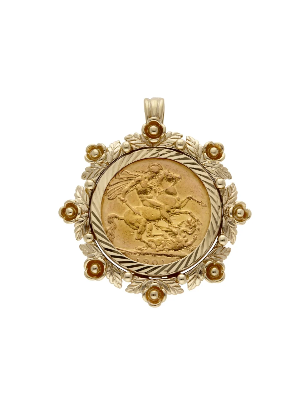 William May 1901 Full Sovereign Coin in 9ct Gold Pendant Mount