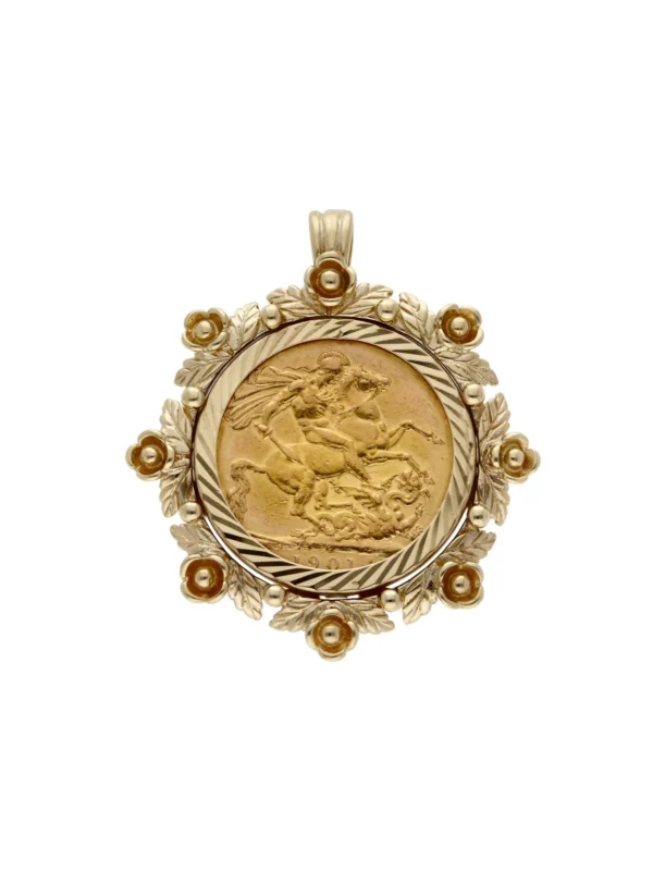 William May 1901 Full Sovereign Coin in 9ct Gold Pendant Mount