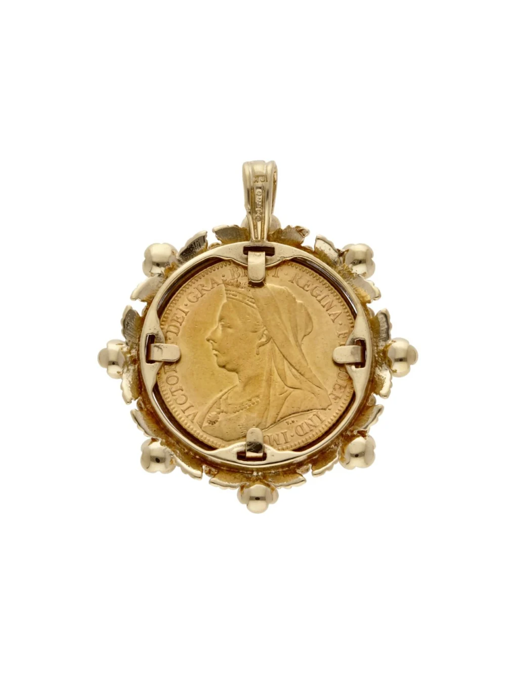 William May 1901 Full Sovereign Coin in 9ct Gold Pendant Mount, view 2