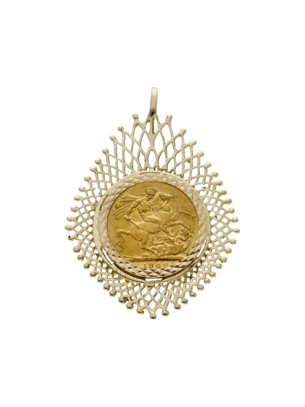 William May 1906 Full Sovereign Coin in 9ct Gold Pendant Mount