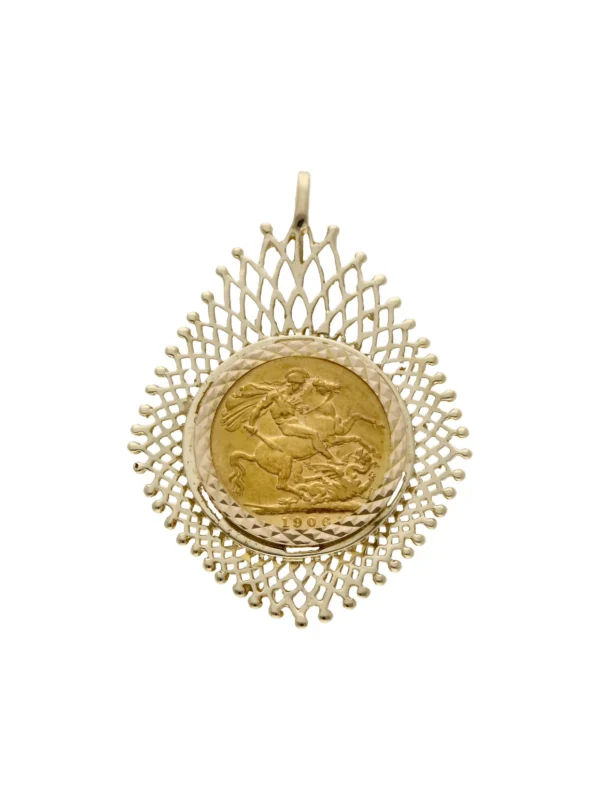 William May 1906 Full Sovereign Coin in 9ct Gold Pendant Mount