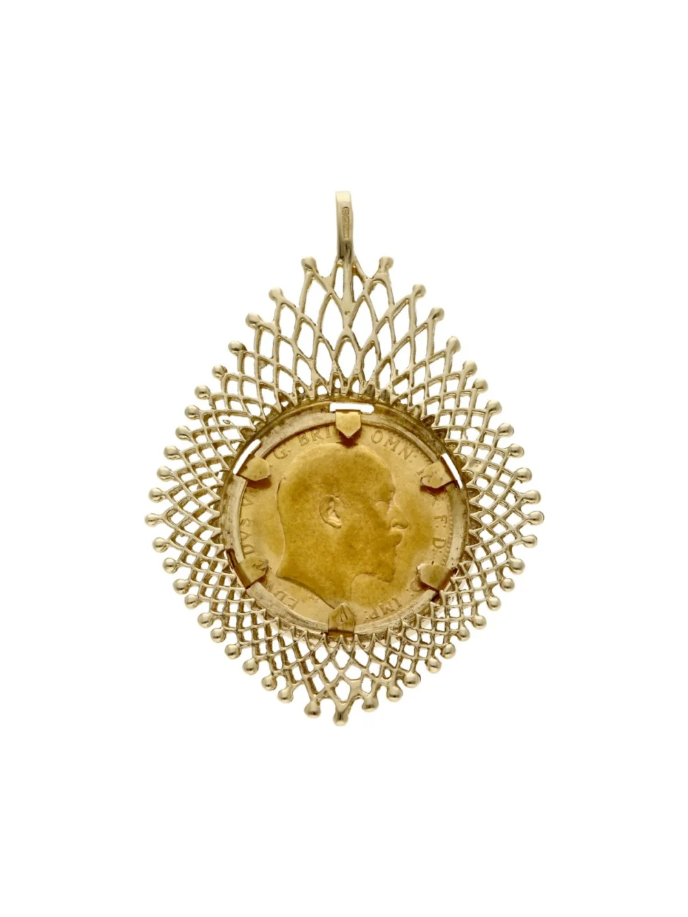 William May 1906 Full Sovereign Coin in 9ct Gold Pendant Mount, view 2