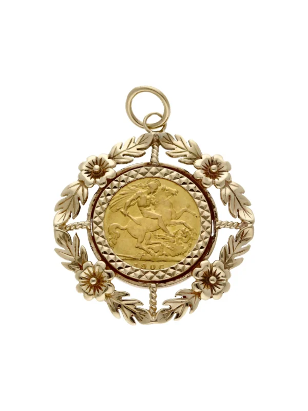 William May 1906 Half Sovereign Coin in 9ct Gold Pendant Mount