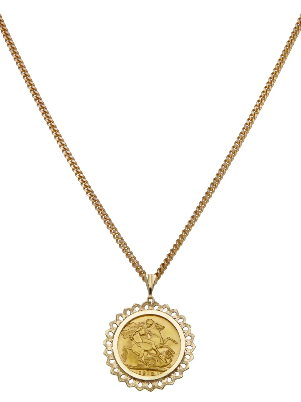 William May 1912 Full Sovereign Coin in 9ct Gold Necklace Mount