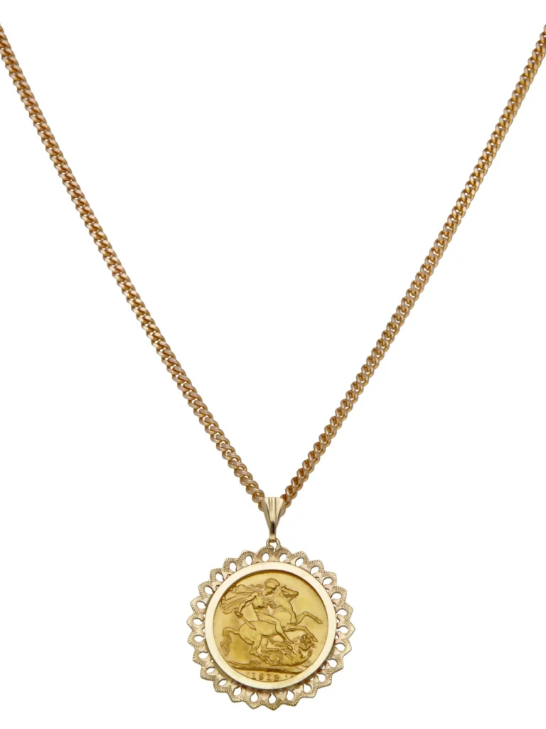 William May 1912 Full Sovereign Coin in 9ct Gold Necklace Mount