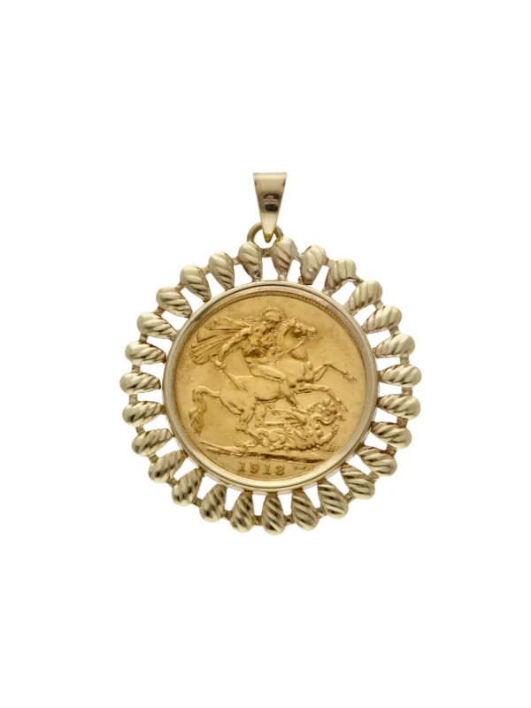 William May 1913 Full Sovereign Coin in 9ct Gold Pendant Mount