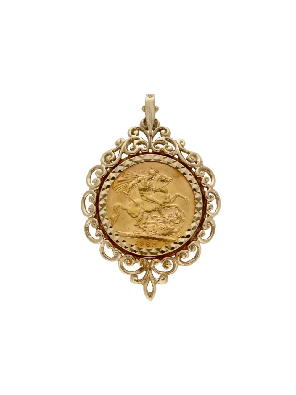 William May 1963 Full Sovereign Coin in 9ct Gold Pendant Mount
