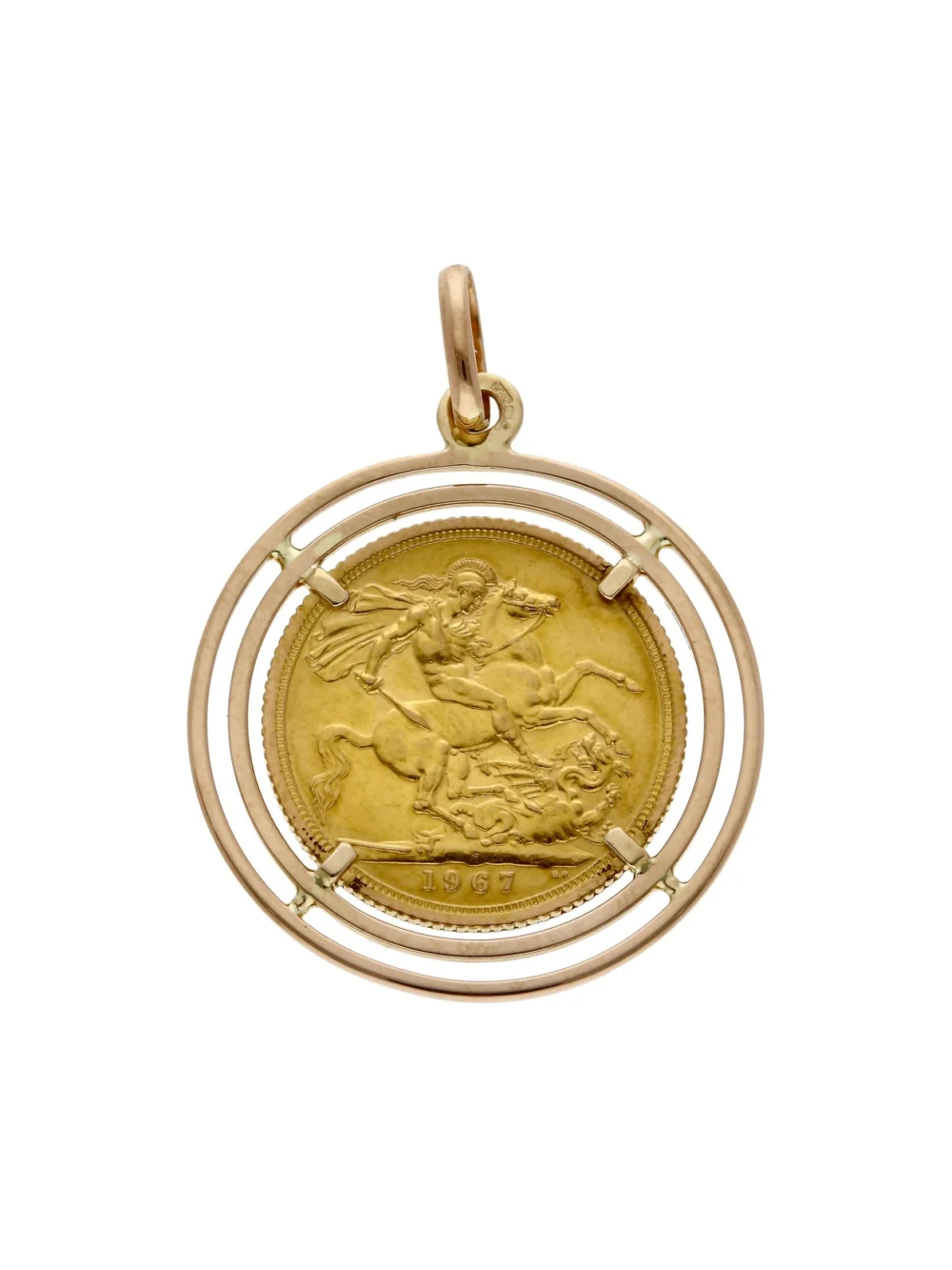 William May 1967 Full Sovereign Coin in 9ct Gold Pendant Mount