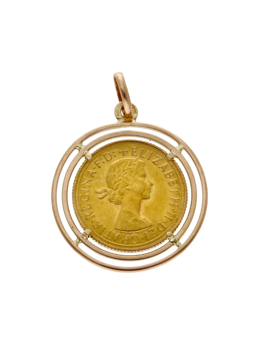 William May 1967 Full Sovereign Coin in 9ct Gold Pendant Mount, view 2